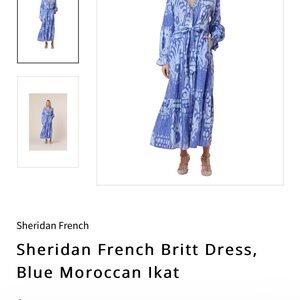 Sheridan French Britt Dress In Blue Moroccan IKat Size Small Long Sleeve NWT
